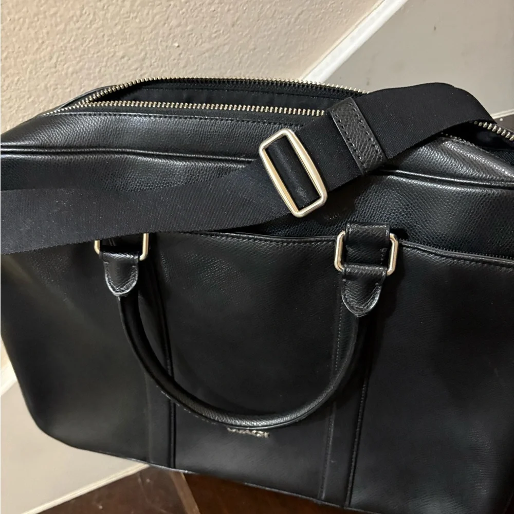 Coach Black Leather Laptop Briefcase with Adjustable Strap